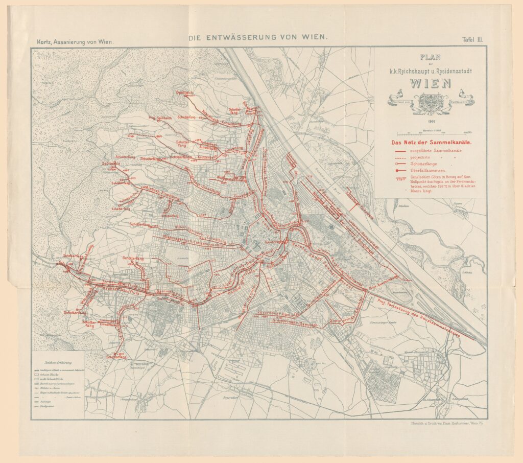 Entwässerungsplan von Wien aus dem Jahr 1901. © Archiv Wien Kanal
