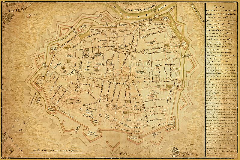 Plan der Stadt Wien aus dem Jahr 1739, der den Stand des Kanalnetzes zeigt. © Archiv Wien Kanal